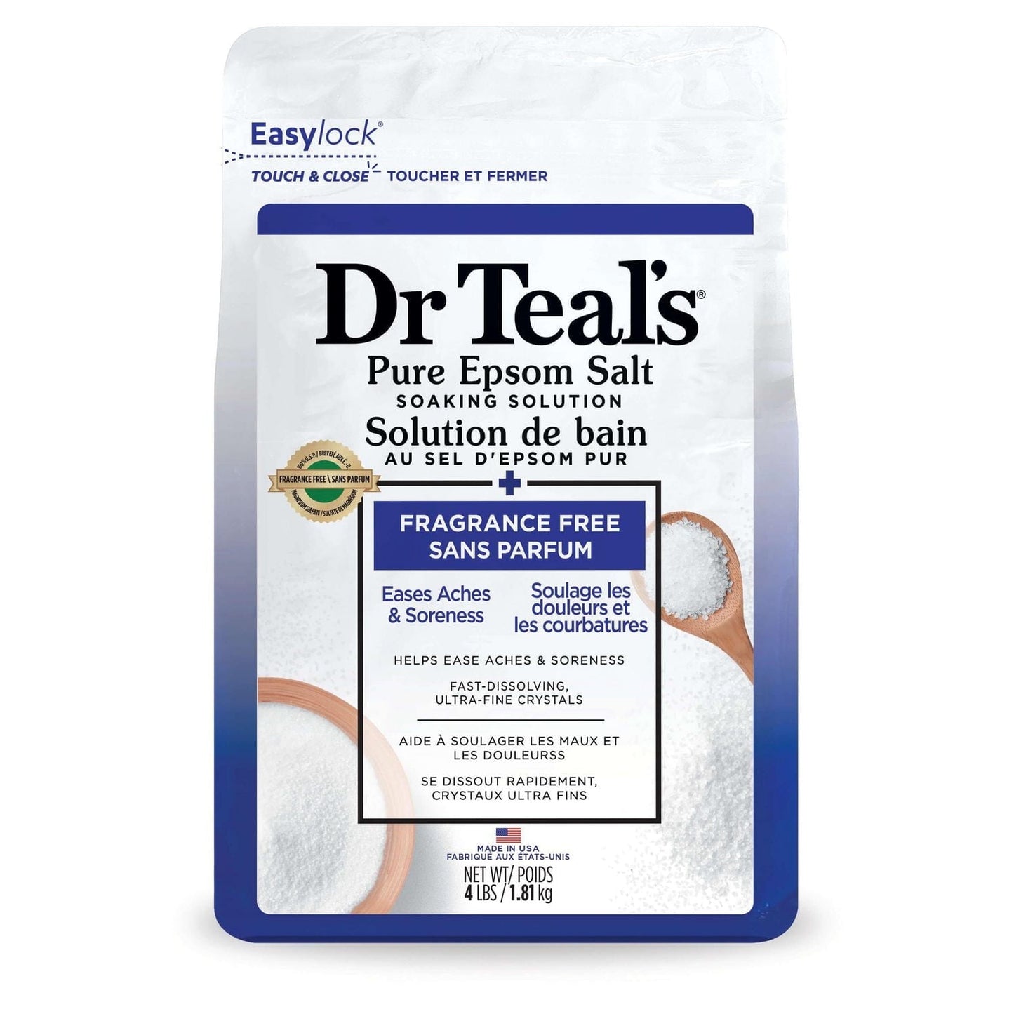 DR TEAL'S PURE EPSOM SALT SOAKING SOLUTION FRAGRANCE FREE 4LBS