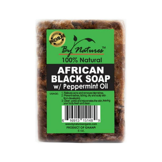 BY NATURE'S SAVON NOIR AFRICAIN 100 % NATUREL À L'HUILE DE MENTHE POIVRÉE 6,5 OZ