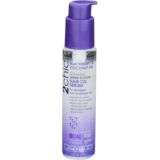 GIOVANNI ECO CHIC HAIR CARE, 2CHIC REPAIRING SUPER POTION HAIR OIL SERUM WITH BLACKBERRY & COCONUT OIL, 2.75 oz